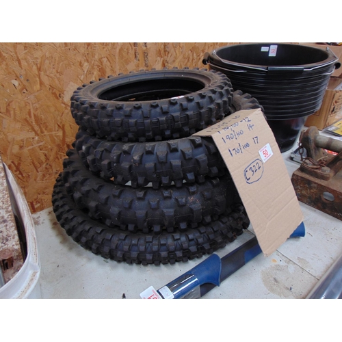 50 - 4 x new motorbike tyres see pic for sizes