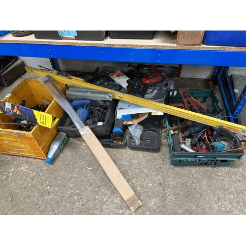 207 - large Qty mixed electric/ hand tools all on bottom shelf