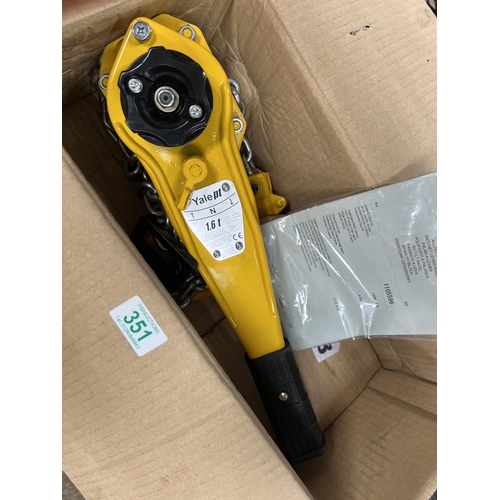 351 - YALE 1.6 ton ratchet lever hoist model PT1600KG as new