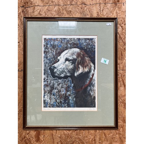 16 - framed print Javier Bueno picture of English setter