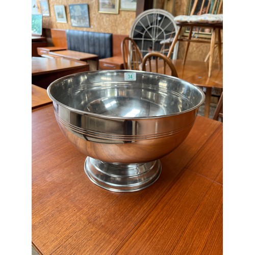 34 - large metal fruit / punch bowl bowl