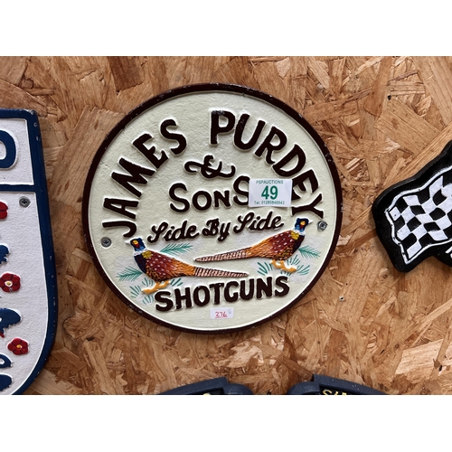 49 - Cast iron wall plaque PURDY shotguns h276