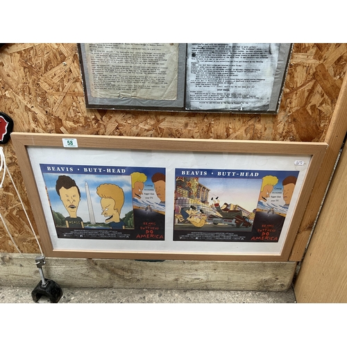 58 - framed Cinema lobby cards Beavis / butthead