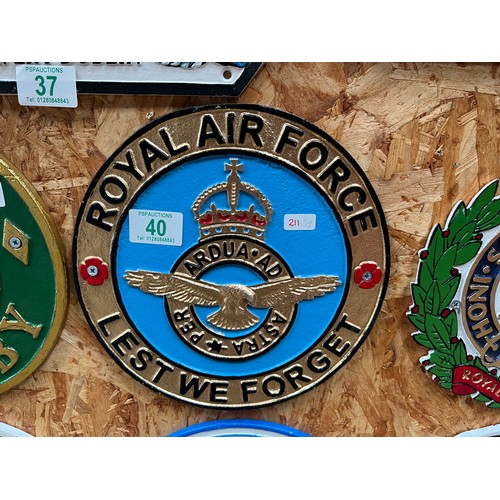 40 - Cast iron wall plaque Royal Air Force h211