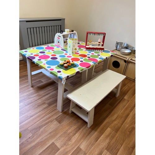 332 - 7 x child size play tables with 11 x benches...