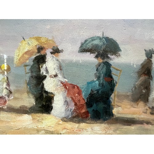 18 - no 102     gilt framed oil painting Victorian beach scene