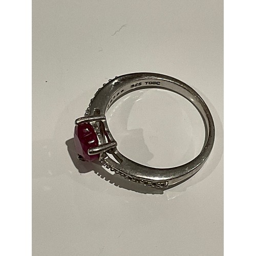 109 - silver stamped ring with heart shaped red stone 3.2 grams