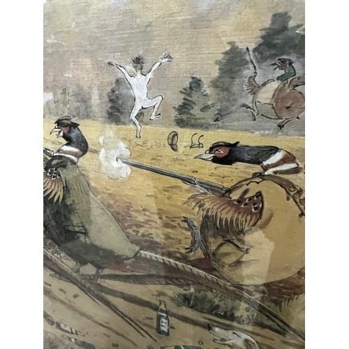 55 - cartoon picture signed Pheasants hunting