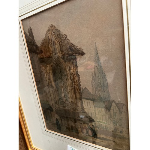 61 - no9   19century watercolor medieval town scene