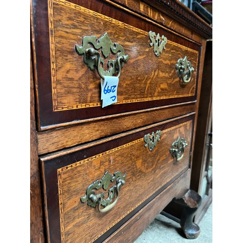 214 - display dresser with cupboards and draws below , inlaid doors with brass handles