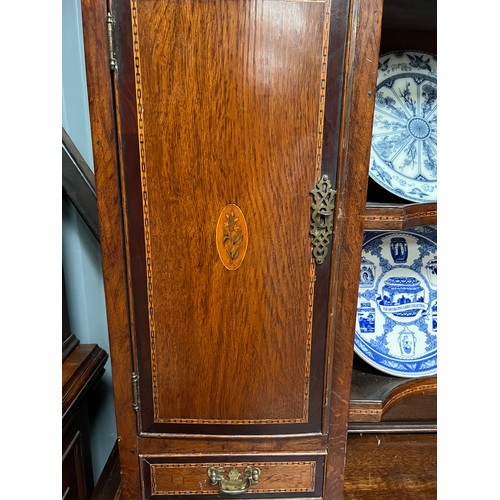 214 - display dresser with cupboards and draws below , inlaid doors with brass handles