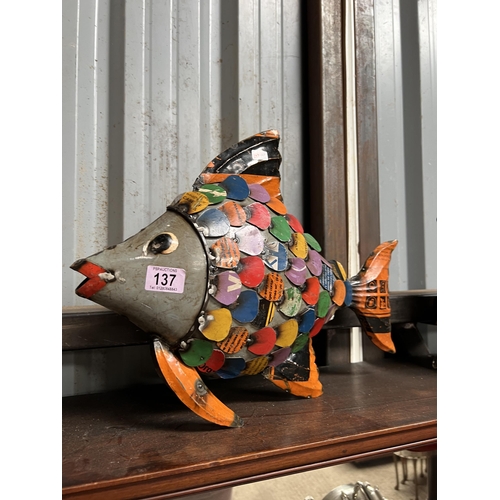 137 - recycled tin ornament FISH h169