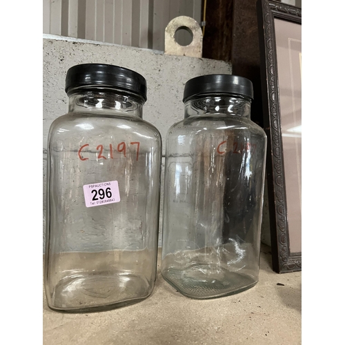 296 - 2 x vintage sweet jars with lids