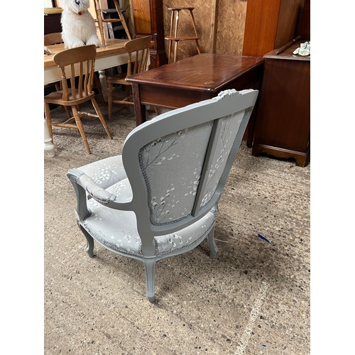 607 - grey painted upholstered chair with footstool