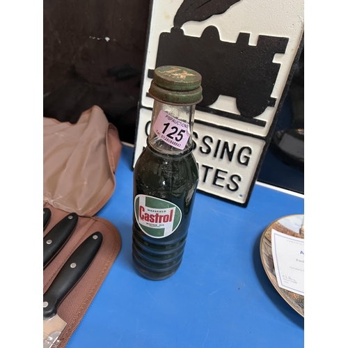 125 - Vintage glass bottle Castrol oil bottle with contents