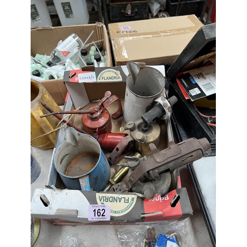 162 - Tray mixed vintage brass blow lamps etc..