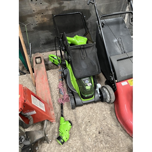 518 - 48v cordless mower plus strimmer with charger / battery