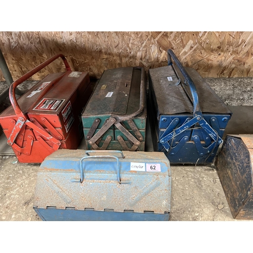 62 - Qty metal tool boxes