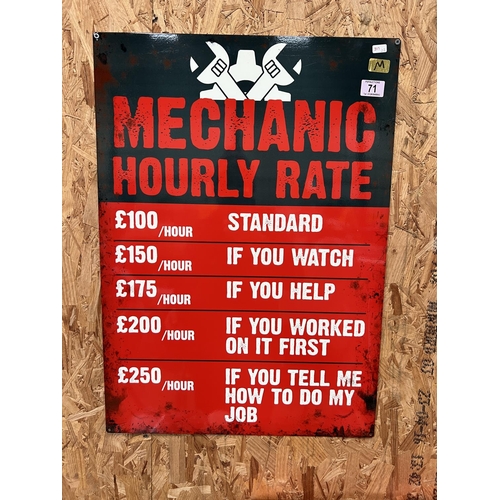 71 - large tin sign Hourly Rate h317