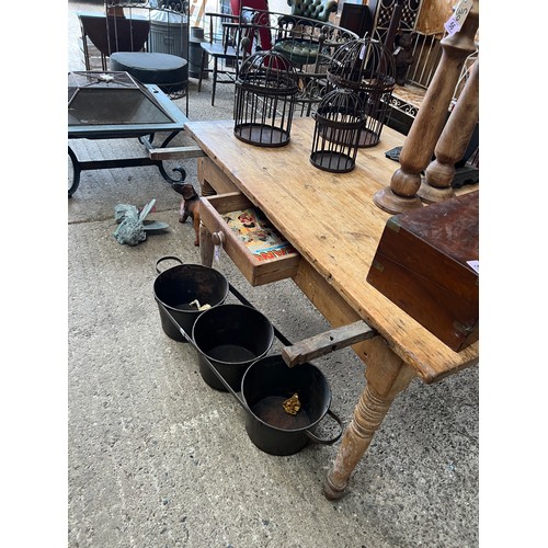 54 - rustic pine kitchen table with pull out kitchen towl rails