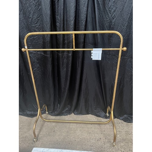 120 - ornate heavy brass clothes rail on braked wheels 50” long x 24” ,adjustable height  62” upwards ,  (... 