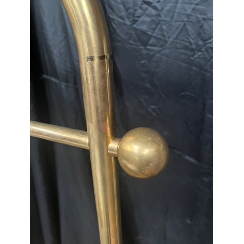 127 - ornate heavy brass clothes rail on braked wheels 50” long x 24” ,adjustable height 62” upwards , ( T... 