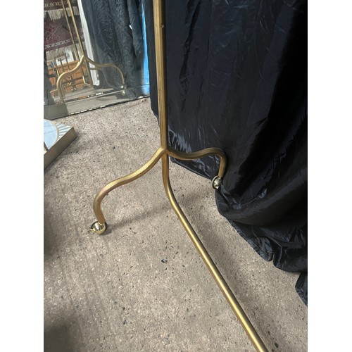 127 - ornate heavy brass clothes rail on braked wheels 50” long x 24” ,adjustable height 62” upwards , ( T... 