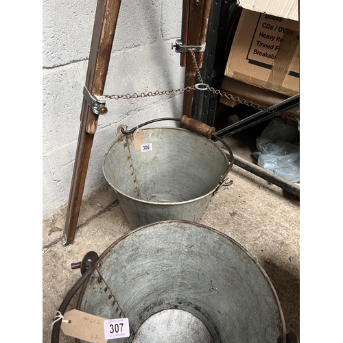 308 - metal bucket wooden handle h214