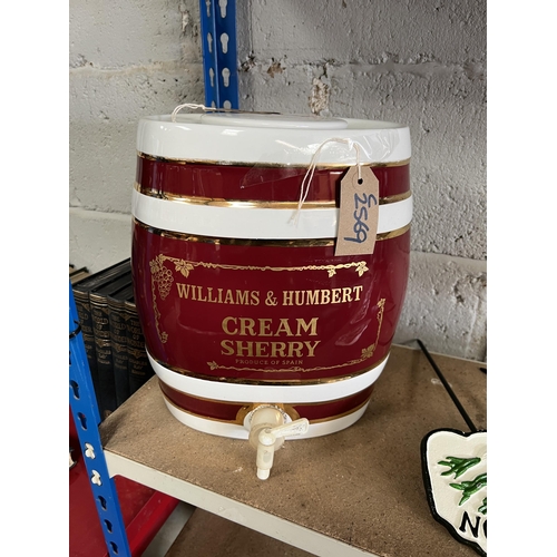 341 - large cream Sherry barrel a/f damage on lid