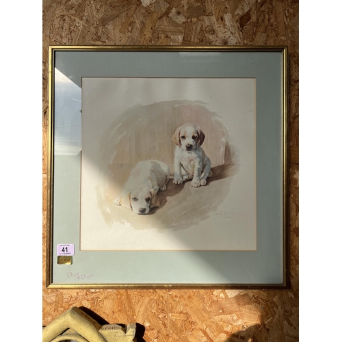 41 - framed print puppies 50cm z 57cm