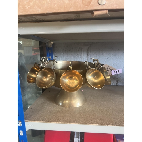 418 - brass punch bowl with cups