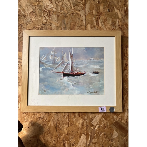 42 - framed picture sailing boats