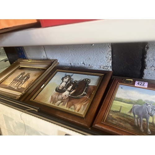 422 - 3 x framed horse pictures