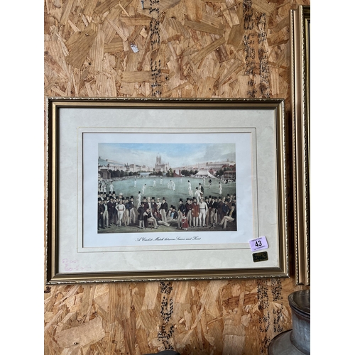 43 - framed picture cricket match Sussex / Kent