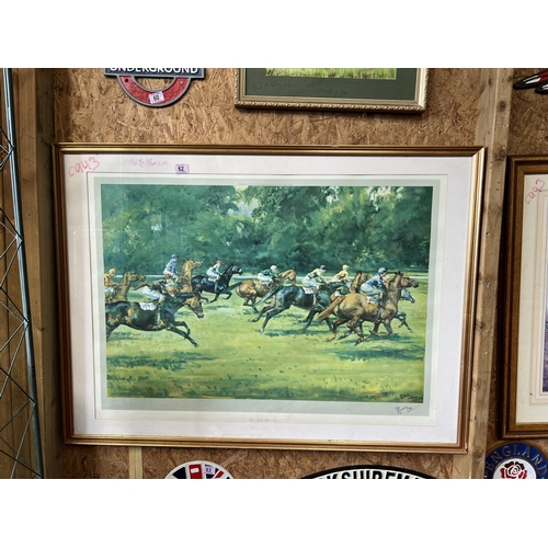 62 - large framed picture HORSE RACE 116cm x 86cm