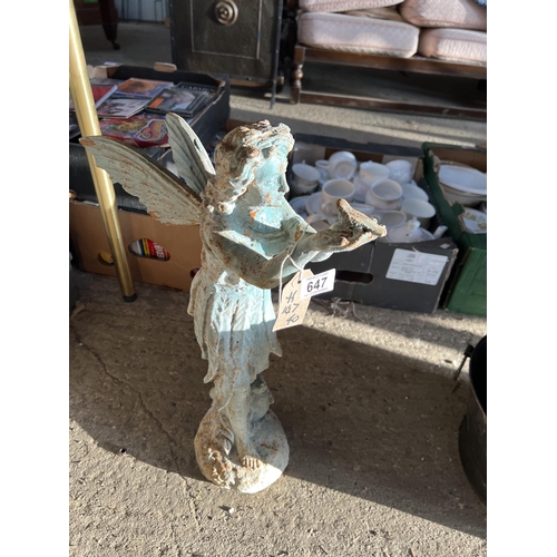 647 - cast iron fairy holding bird h147