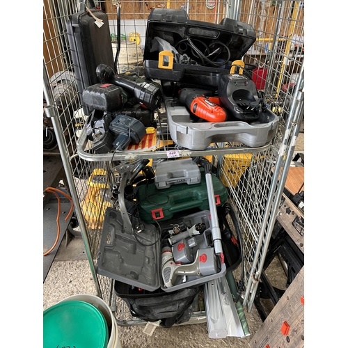 338 - cage mixed power tools drills etc.. sold as seen all in cage but not cage