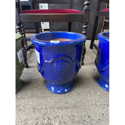 17 - Glazed REGENT glazed urn planter 30cm diameter x 33cm tall BLUE...