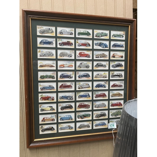 174 - framed cigarette cards vehicles