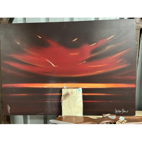 203 - framed canvas picture sunset by Debra Stroud Ltd edition no 195 with cert 27.5” x 39.5”