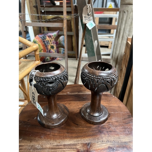 235 - pair carved wood candle holders