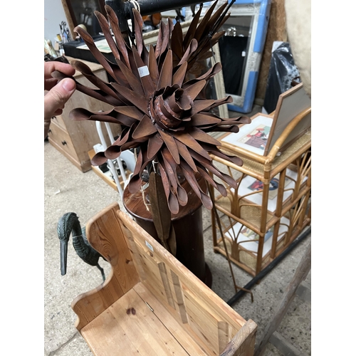 239 - large metal flower h28 38cm diameter flower head stands 140cm