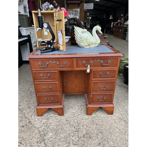 3 - Desk with grey leather top approx 36” wide x 19” deep  x 30” high...