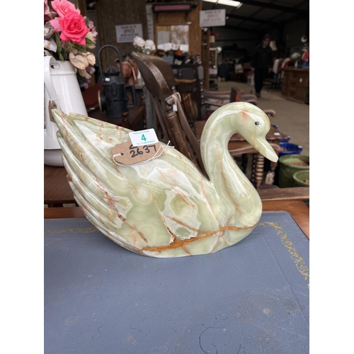 4 - heavy Oynx Marble SWAN 12” wide x 9” high