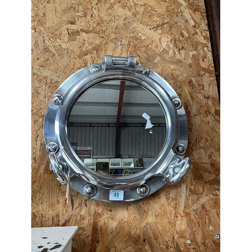 48 - heavy chrome porthole mirror h178 , 44cm diameter