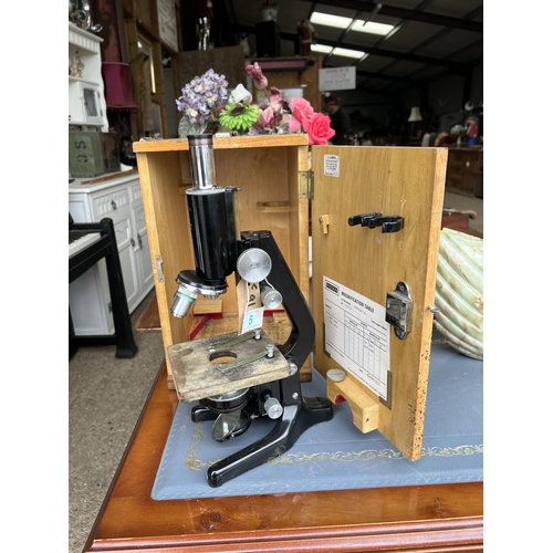 5 - Microscope with wood case by Watson , Barnet 153743...