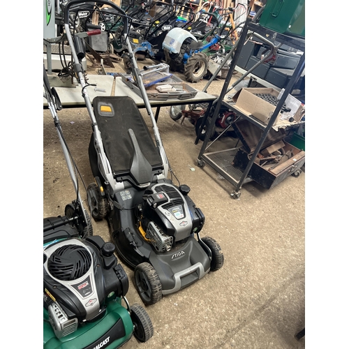 254 - Stiga twin clip 50 SEQ B  petrol mower with battery but no charger , push button start