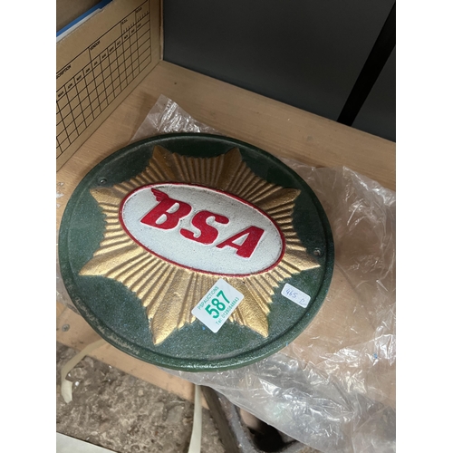 587 - BSA metal sign