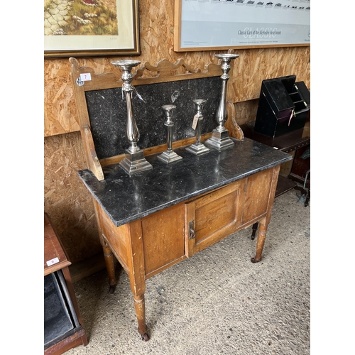 7 - marble top / back wash stand on casters 92cm x 44cm x 119cm