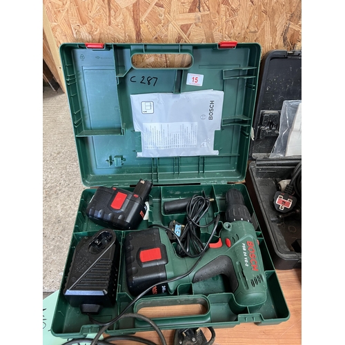 15 - Bosch cordless drill set in case PSB24